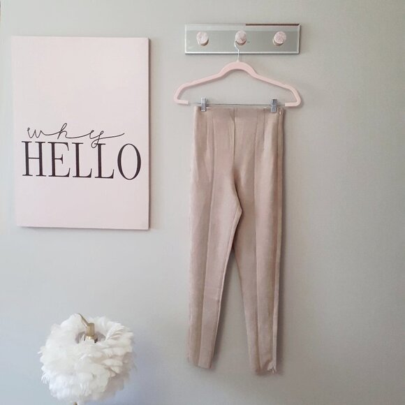 NWT Zara camel light brown faux suede high rise leggings w/ zipper accents, XS - Picture 7 of 12